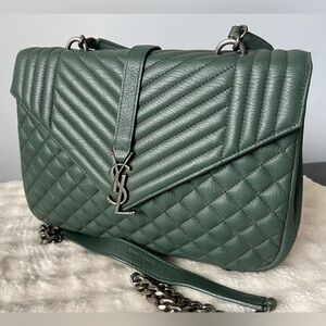 Yves Saint Laurent Dark Green Quilted Shoulder Bag
